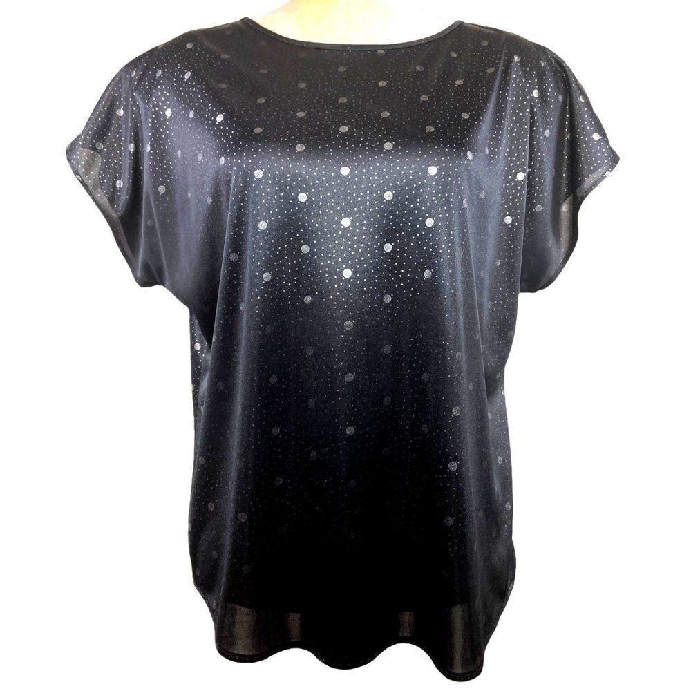 80s Vintage Bentley Lightweight Black Dolman Sleeve Blouse with Contrasting Dots